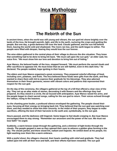 Inca Myth: The Rebirth of the Sun “Article & Questions” Assignment