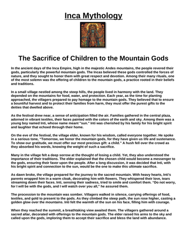 Inca Myth: The Sacrifice of Children to the Mountain Gods “Article & Questions” Assignment