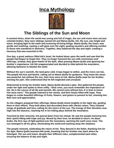 Inca Myth: The Siblings of the Sun and Moon “Article & Questions” Assignment