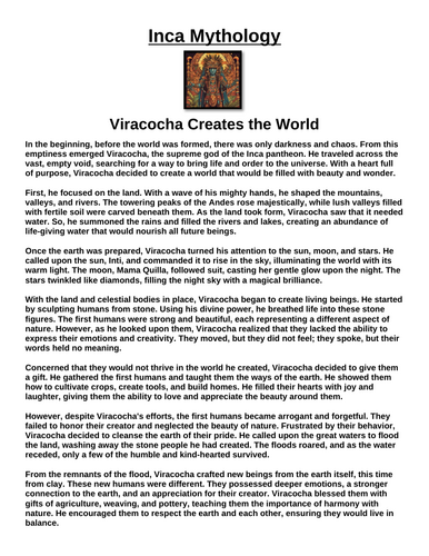 Inca Myth: Viracocha Creates the World “Article & Questions” Assignment