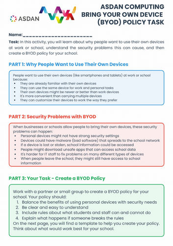 ASDAN Computing - Infrastructure - Lessons A1, A2 and A3