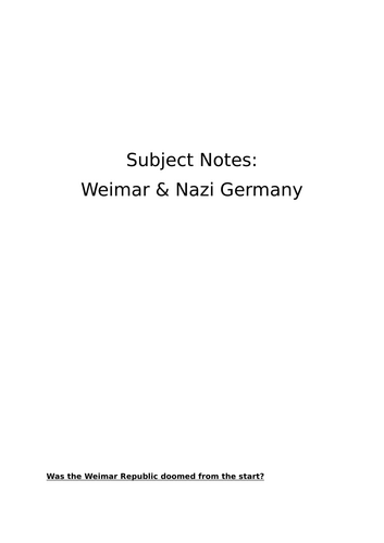 IGCSE History Weimar/Nazi Germany Revision Notes
