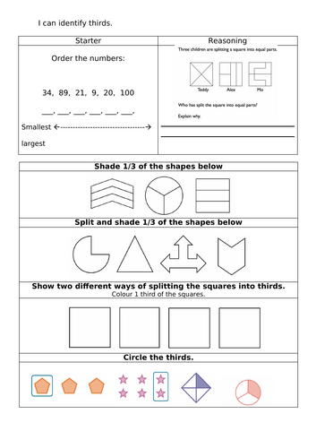 I can identify thirds KS1 Worksheets