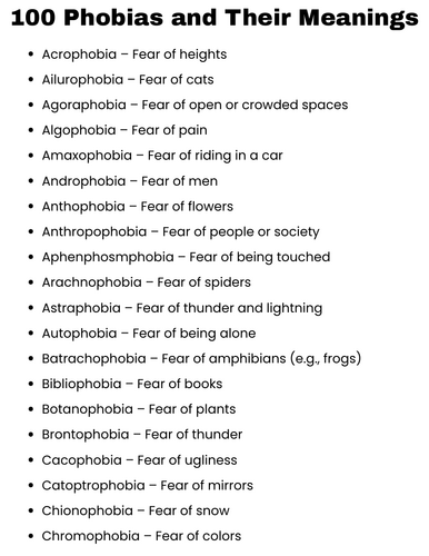 100 Common Phobias and Their Meanings: A Comprehensive Guide to Understanding Fears