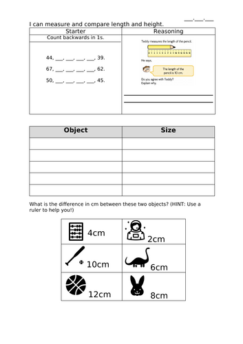I can measure and compare length KS1 Worksheets