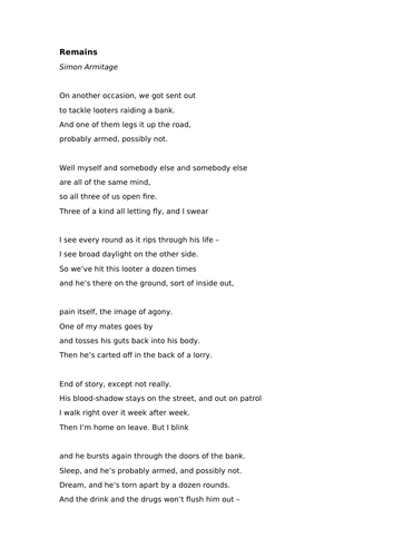 AQA Literature - Power and Conflict - Remains