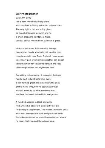 AQA Literature - Power and Conflict - War Photographer