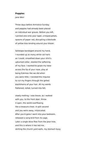 AQA Literature - Power and Conflict - Poppies
