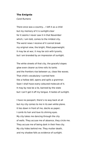 AQA Literature - Power and Conflict - The Emigree