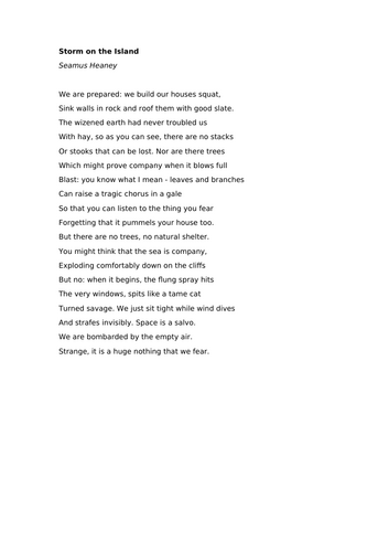 AQA Literature - Power and Conflict - Storm on the Island