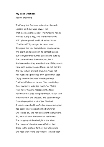 AQA Literature - Power and Conflict - My Last Duchess