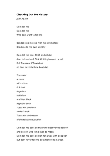 AQA Literature - Power and Conflict - Checking Out Me History