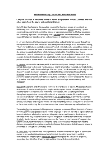 AQA Literature - Power and Conflict - Comparison of My Last Duchess and Ozymandias