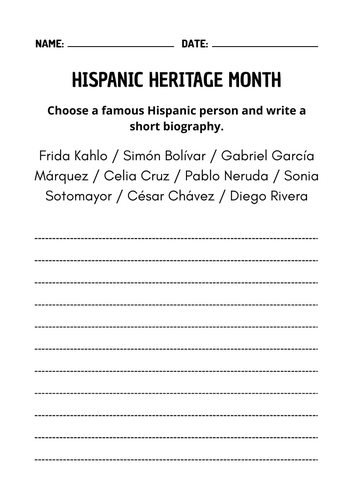 Hispanic Heritage Month Worksheets