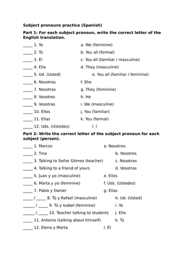 Subject pronouns practice (Spanish)