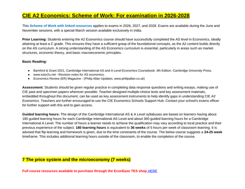 CIE Economics A2 Scheme of Work 2026-2028
