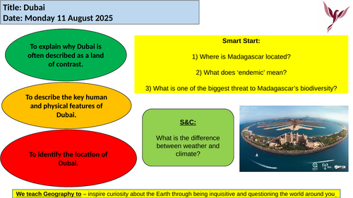 Yr 7 lessons from a full unit, lessons 12+13 A Dubai and also a Brazil lesson