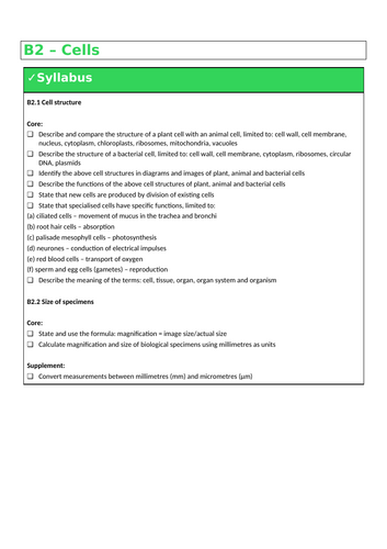 B2 Cells (IGCSE Cambridge - Double - Biology)