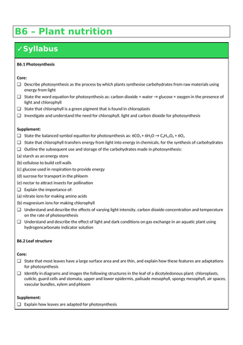 B6 Plant nutrition (IGCSE Cambridge - Double - Biology)