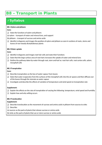 B8 Transport in plants (IGCSE Cambridge - Double - Biology)