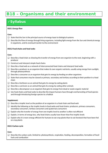 B18 Organisms and their environment (IGCSE Cambridge - Double - Biology)