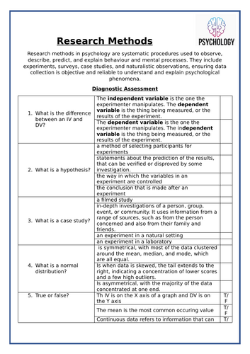 Research Methods Diagnostic Quiz