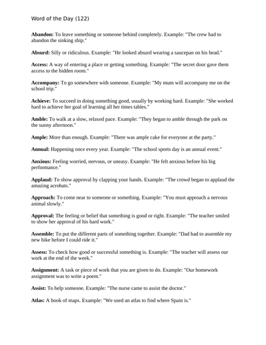 Word of the Day 122 Words