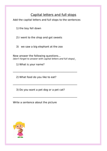 Capital letters and Full stops Starter Practice (Free)
