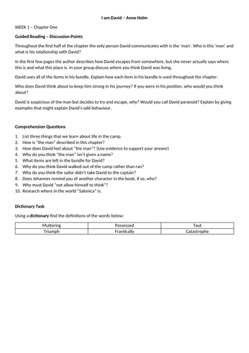I AM DAVID Comprehension