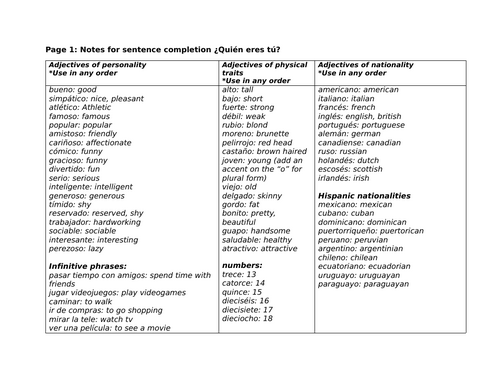 ¿Quién eres tú? Sentence completion practice