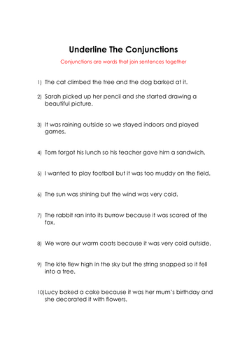 Underline the conjunctions  - KS1 - And, But, Because, Or
