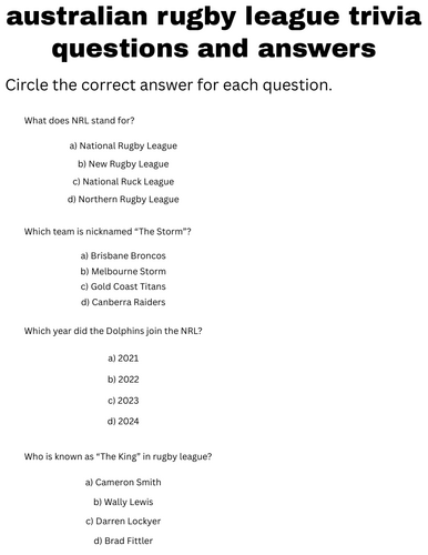 australian rugby league trivia questions and answers