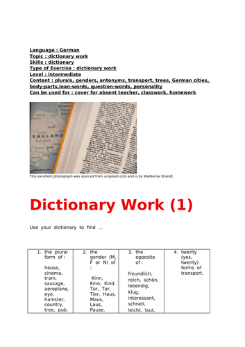 German Dictionary Work (1)