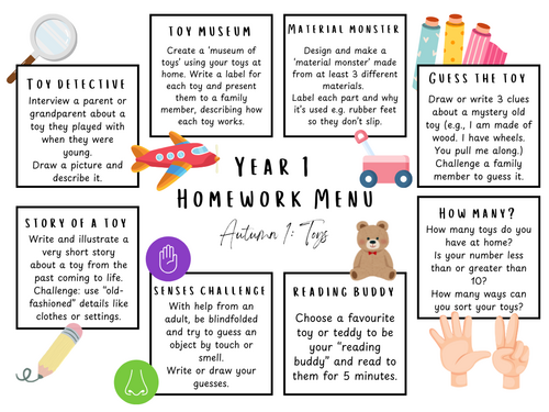 Year 1 Homework Menu: Toys from the Past