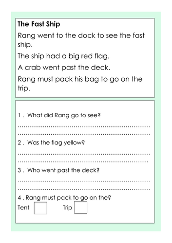 CVCC word reading comprehension