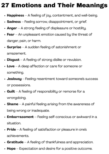 27 Emotions and Their Meanings
