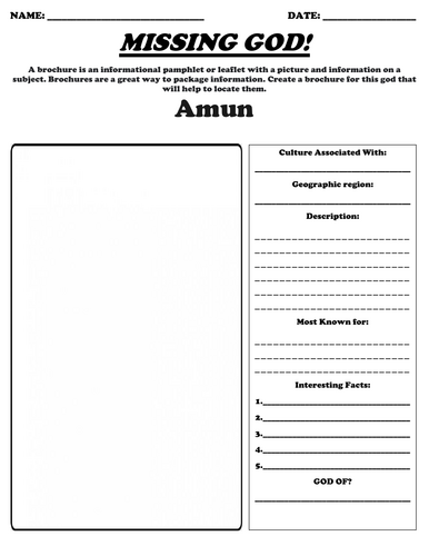 Egyptian Gods Worksheet "Brochure" Packet (14 Assignments)