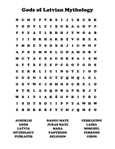 Latvian Gods Word Search