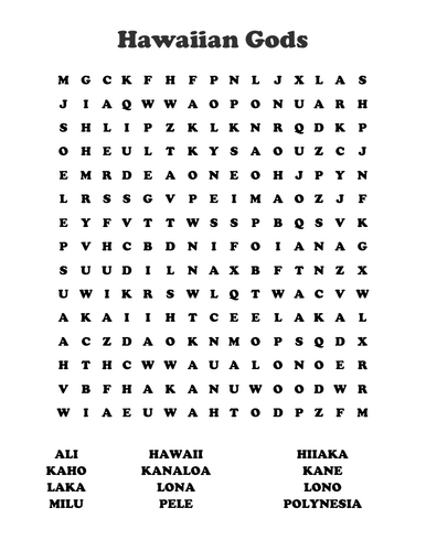 Hawaiian Gods Word Search