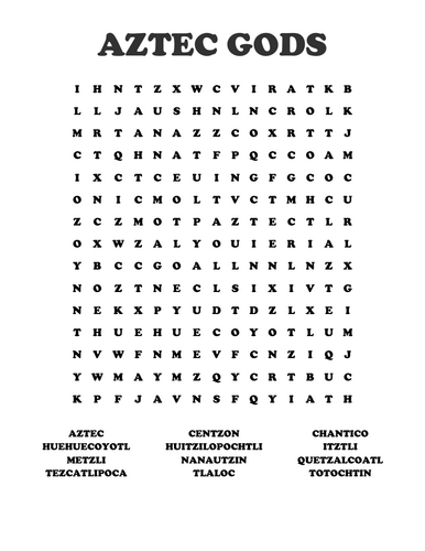 Aztec Gods Word Search