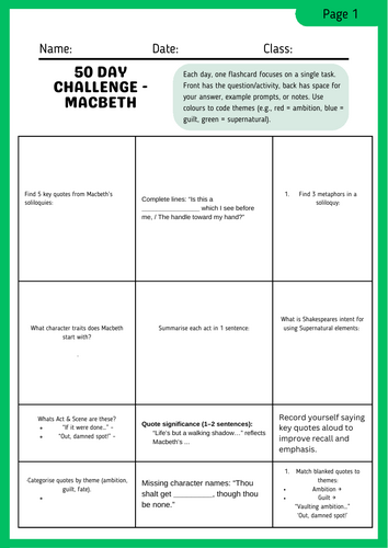 Macbeth: 24-Day Flashcard Revision Pack – Engaging, Colour-Coded & Ready to Use