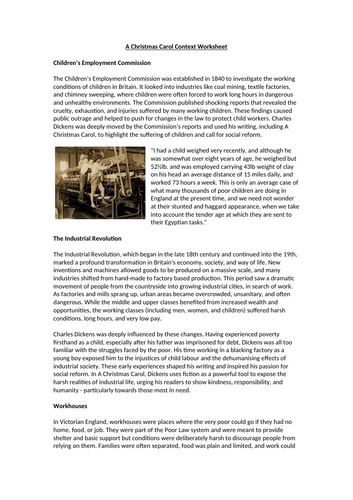A Christmas Carol Context Worksheet