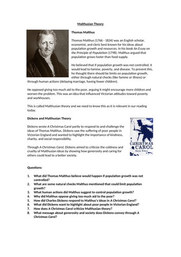 A Christmas Carol - Malthusian Theory Worksheet