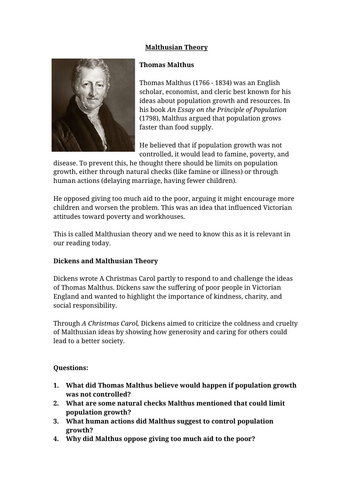 A Christmas Carol - Malthusian Theory Worksheet