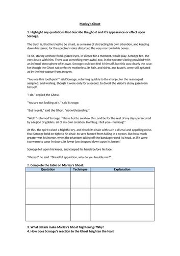 A Christmas Carol - Marley’s Ghost Worksheet