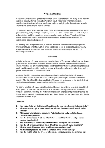 A Christmas Carol - A Victorian Christmas Context Worksheet