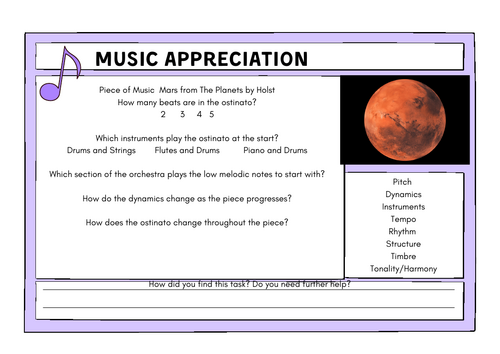 Music Listening Worksheets selection of