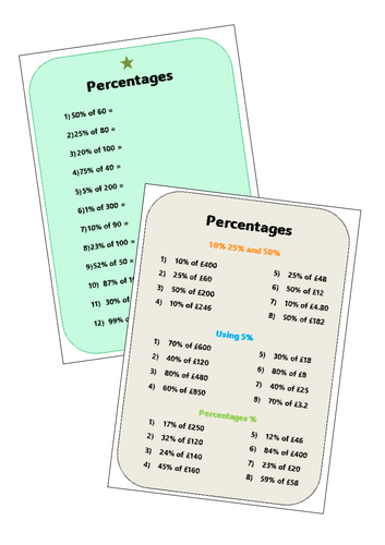 Percentages of amounts - Differentiated