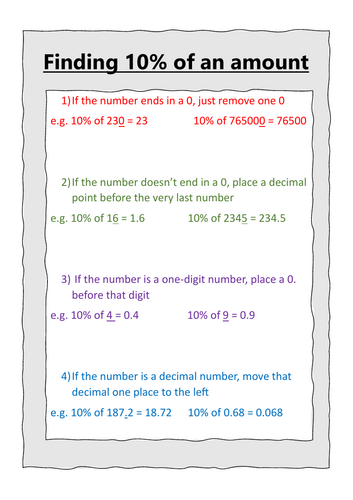 Helplsheet - 10% of an amount - Ten Percent