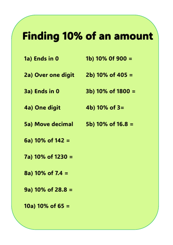Percentages of amounts - 10% - Ten percent